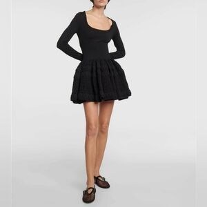 BCBGMaxAzria Black Textured Circle Skirt